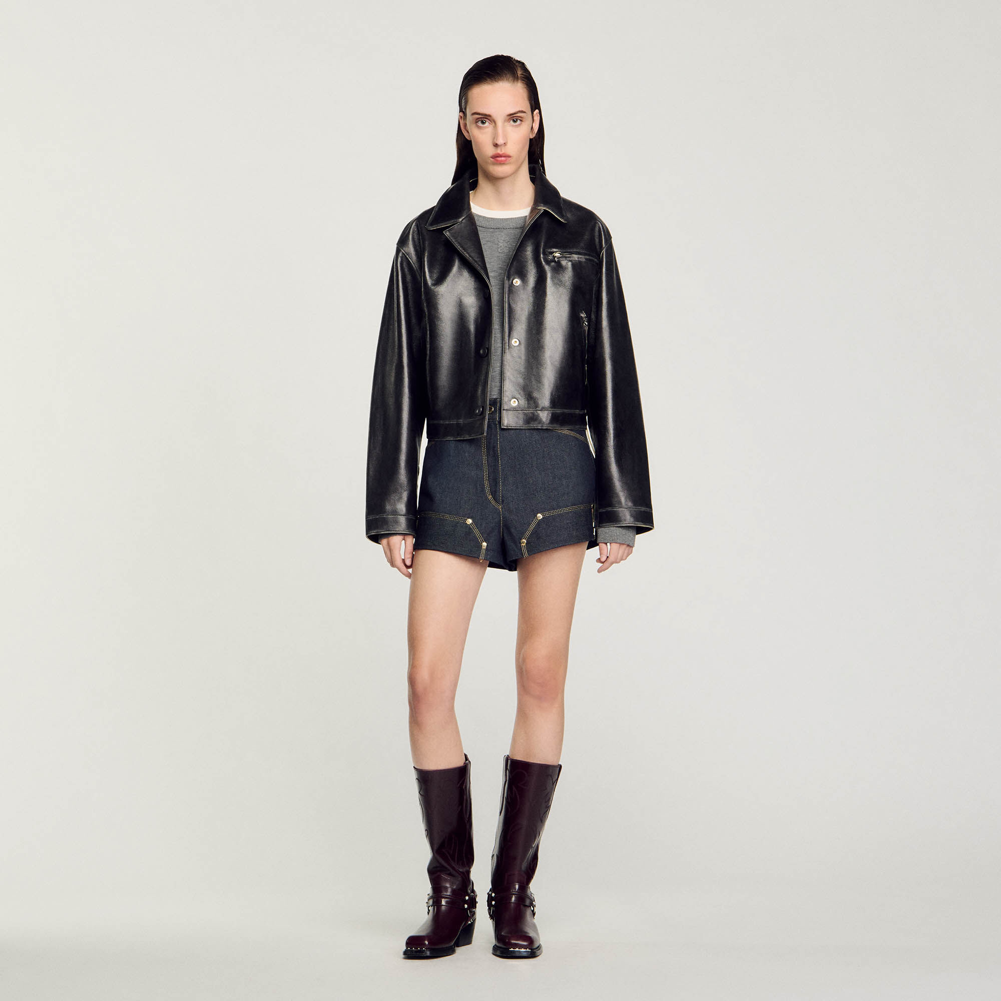 Blouson en cuir vieilli