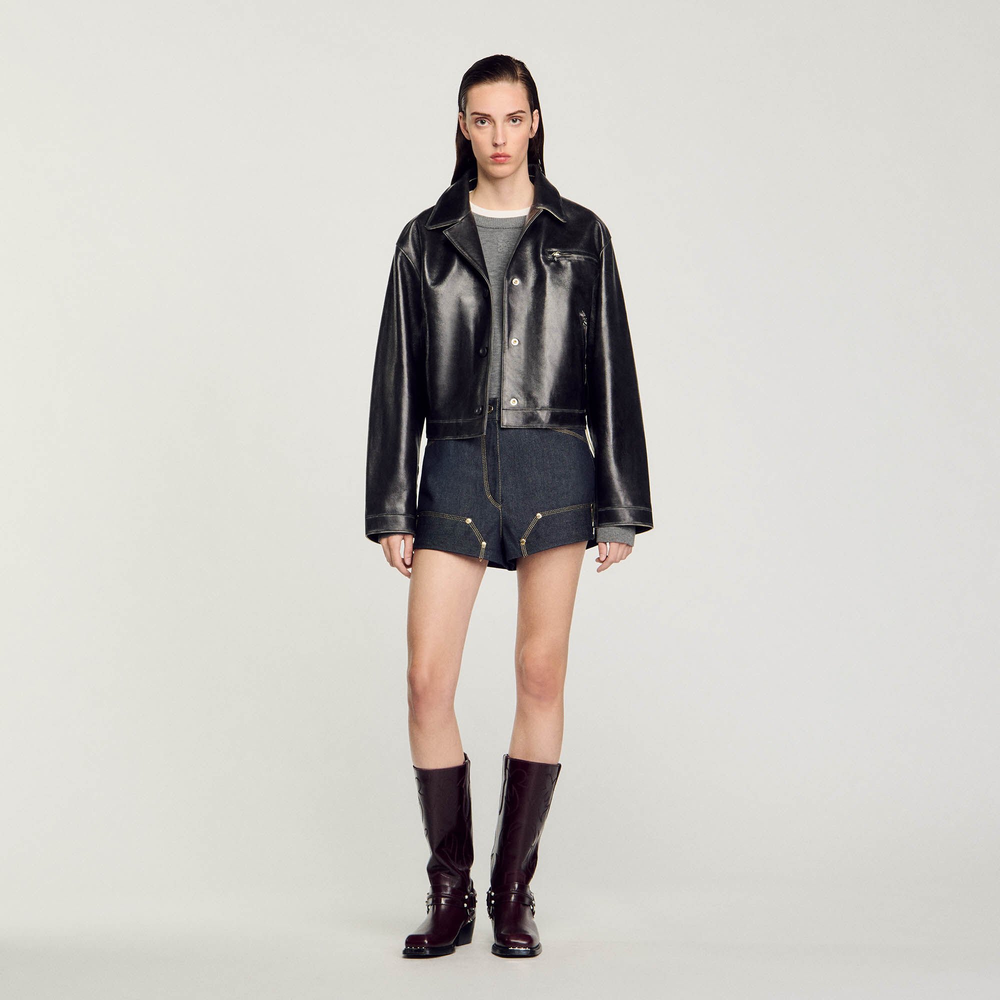Blouson en cuir vieilli