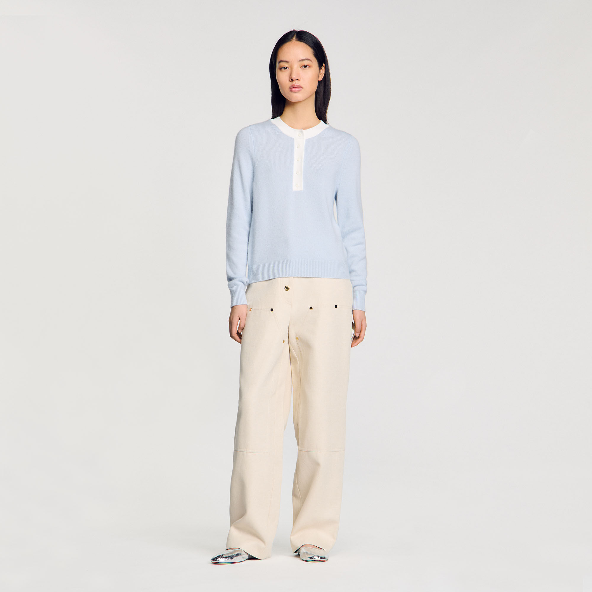 Pull bicolore en laine et cachemire 