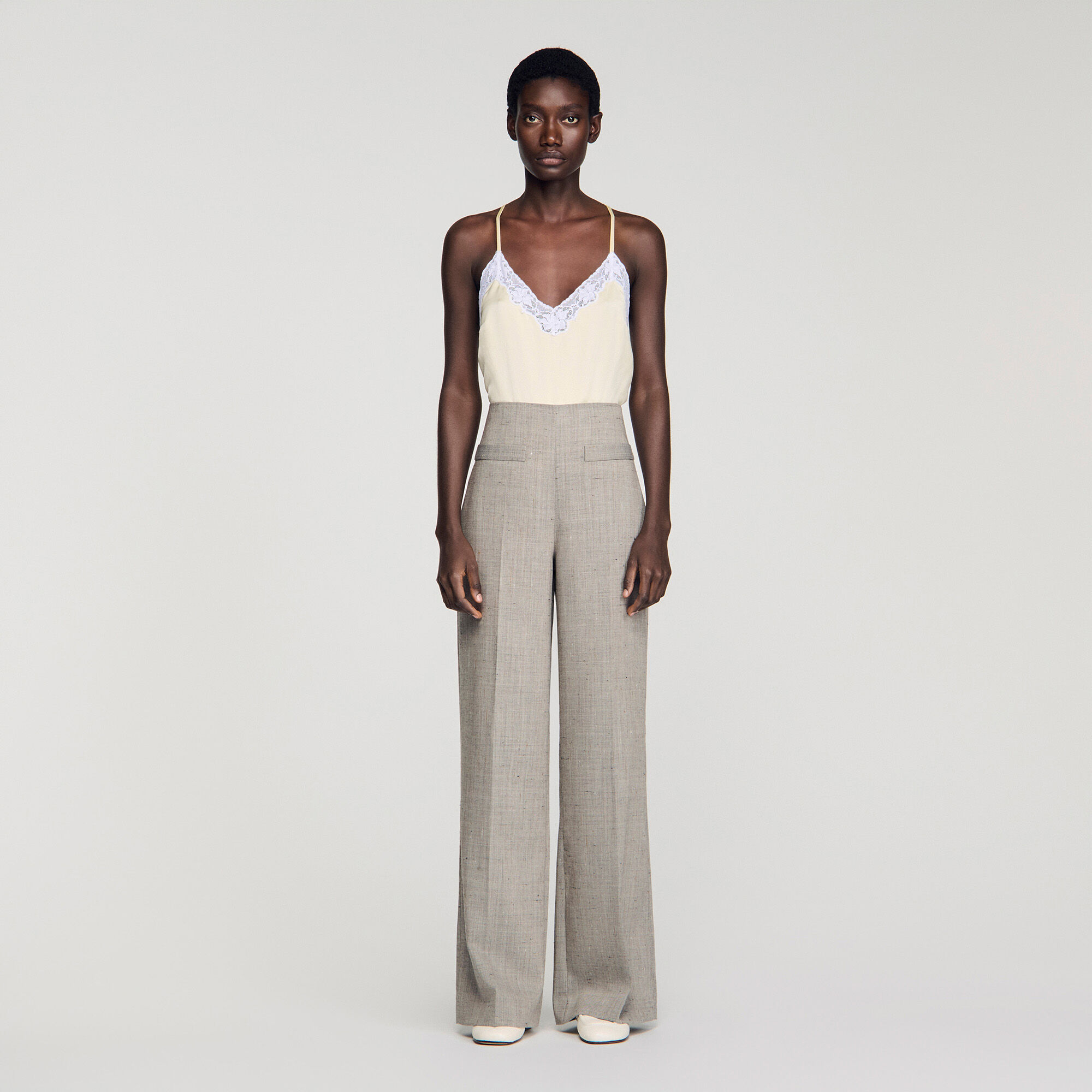 Pantalon large en laine &agrave; carreaux