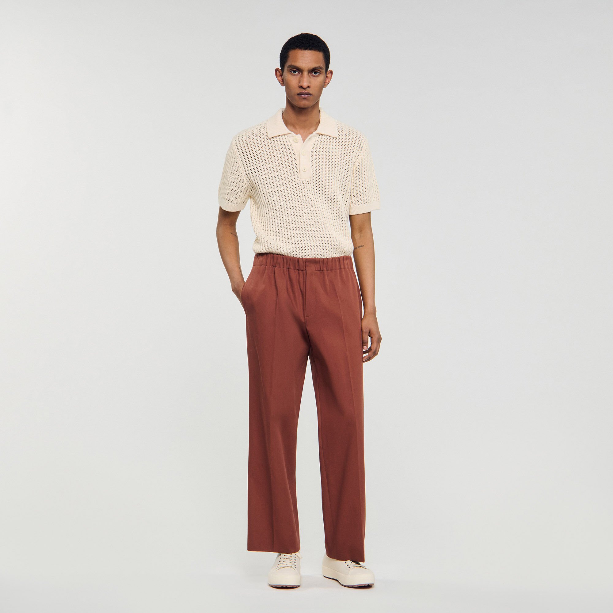Pantalon large coton élastiqué