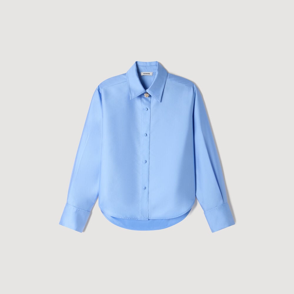 Sandro Chemise satinée détail bijou – Bleu Ciel – vue 7