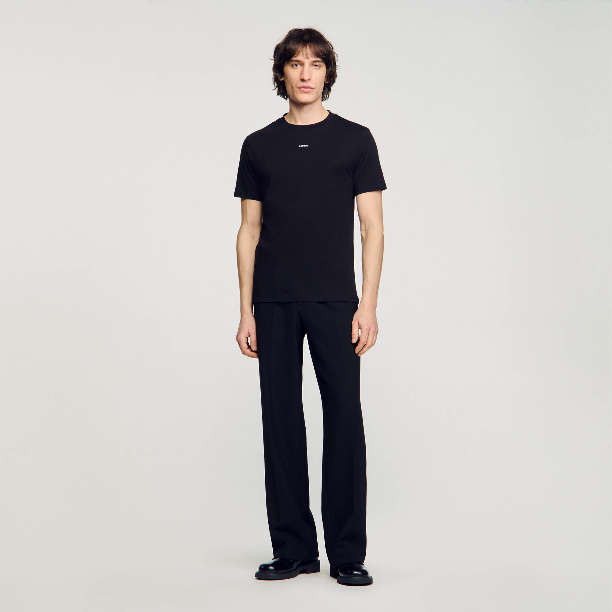 T-shirt à manches courtes gris / noir pour homme | Sandro Paris