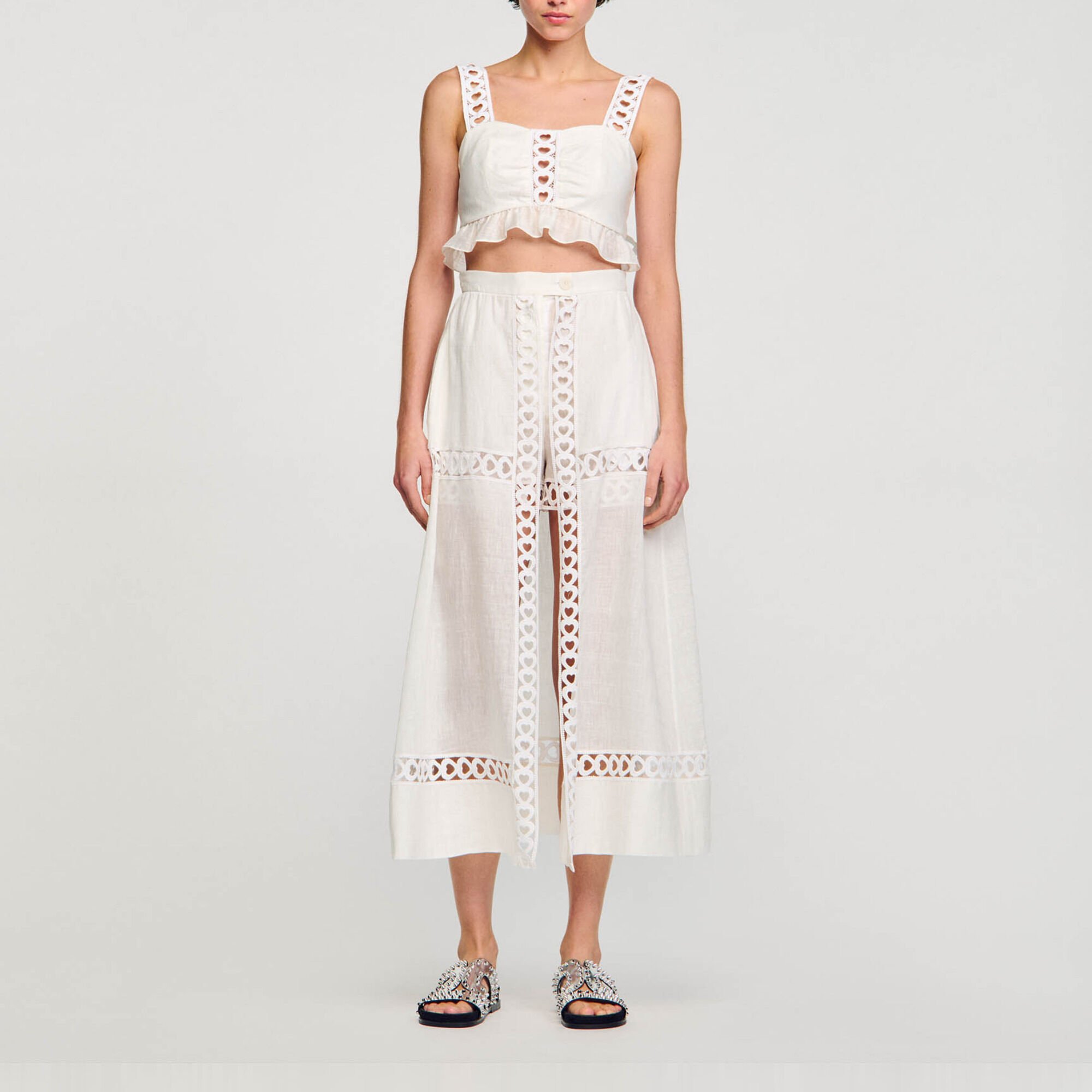 Jupe short longue en lin mélangé