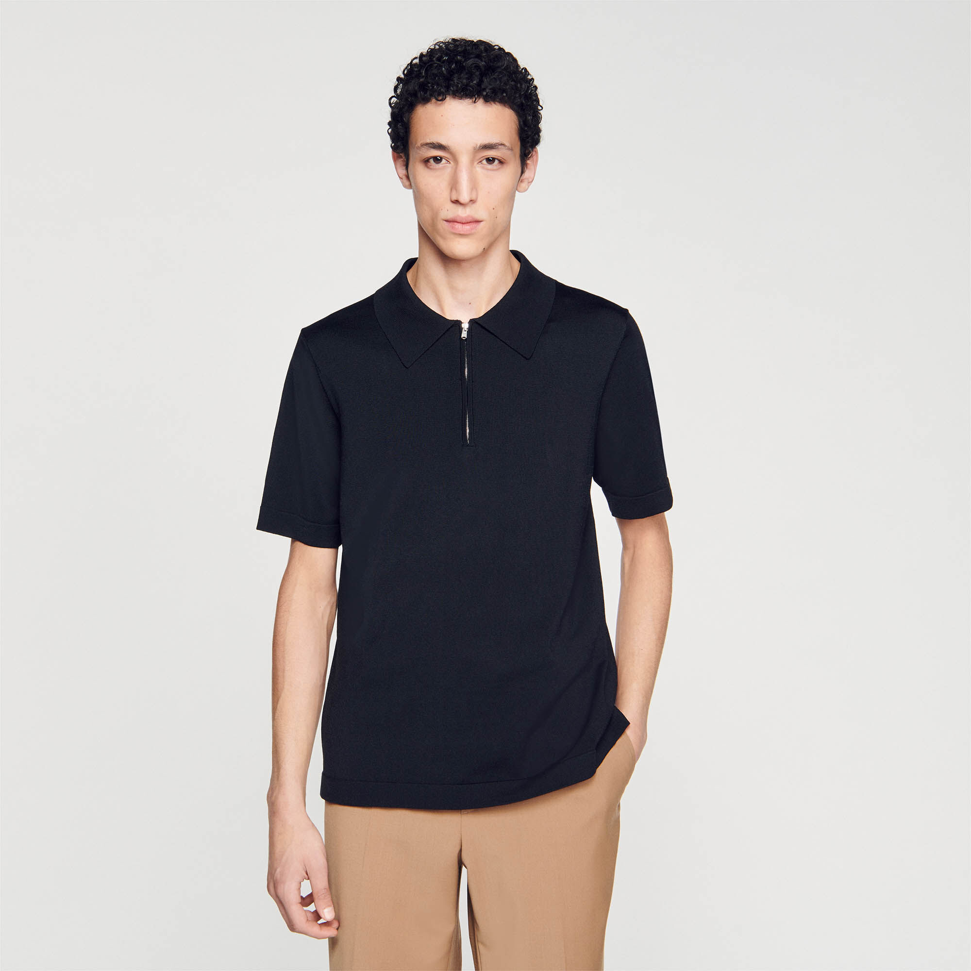 Polo en maille à col zippé
