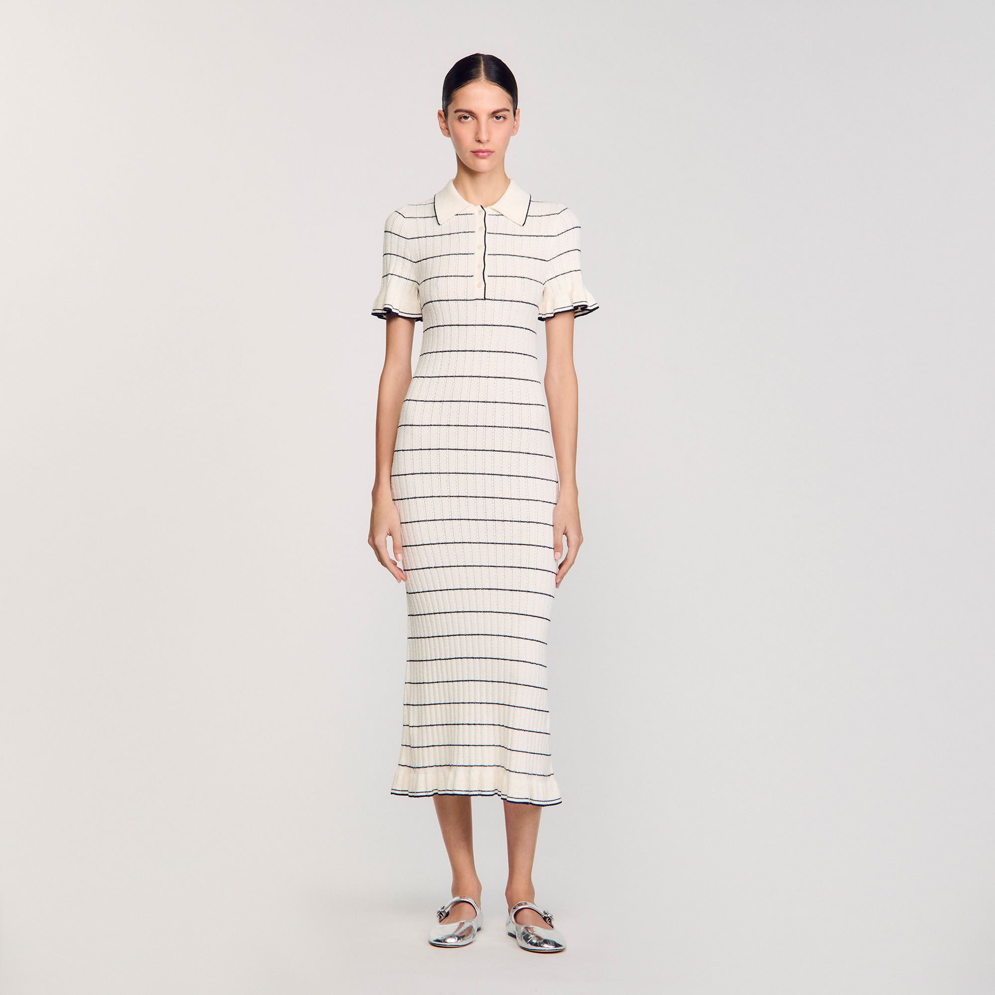 Robe longue en maille à col polo