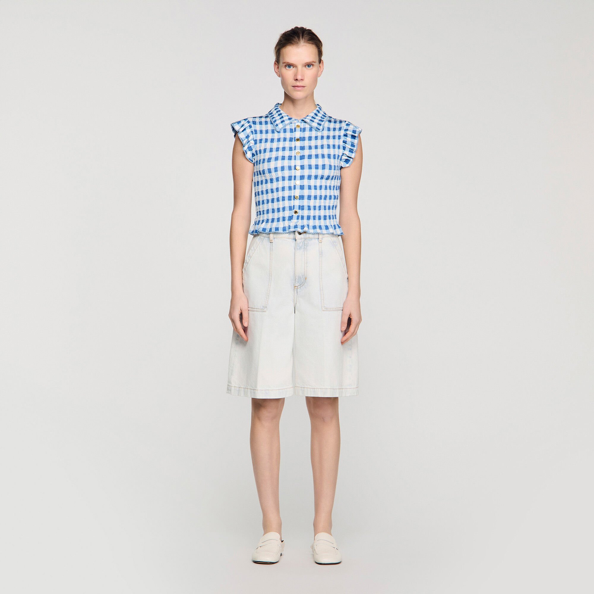 T-shirt smock&eacute; vichy