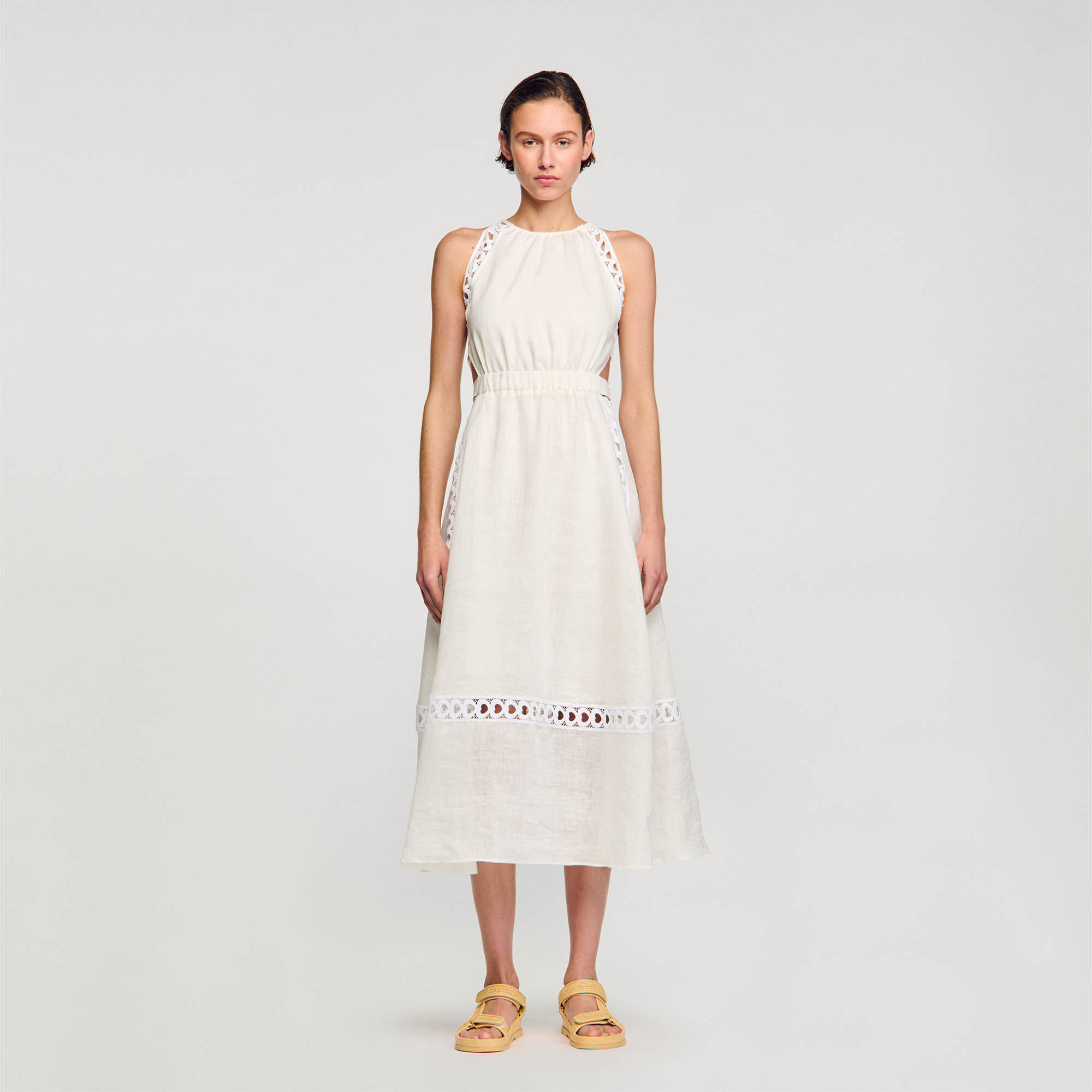 Robe longue en lin beige pour femme Sandro Paris