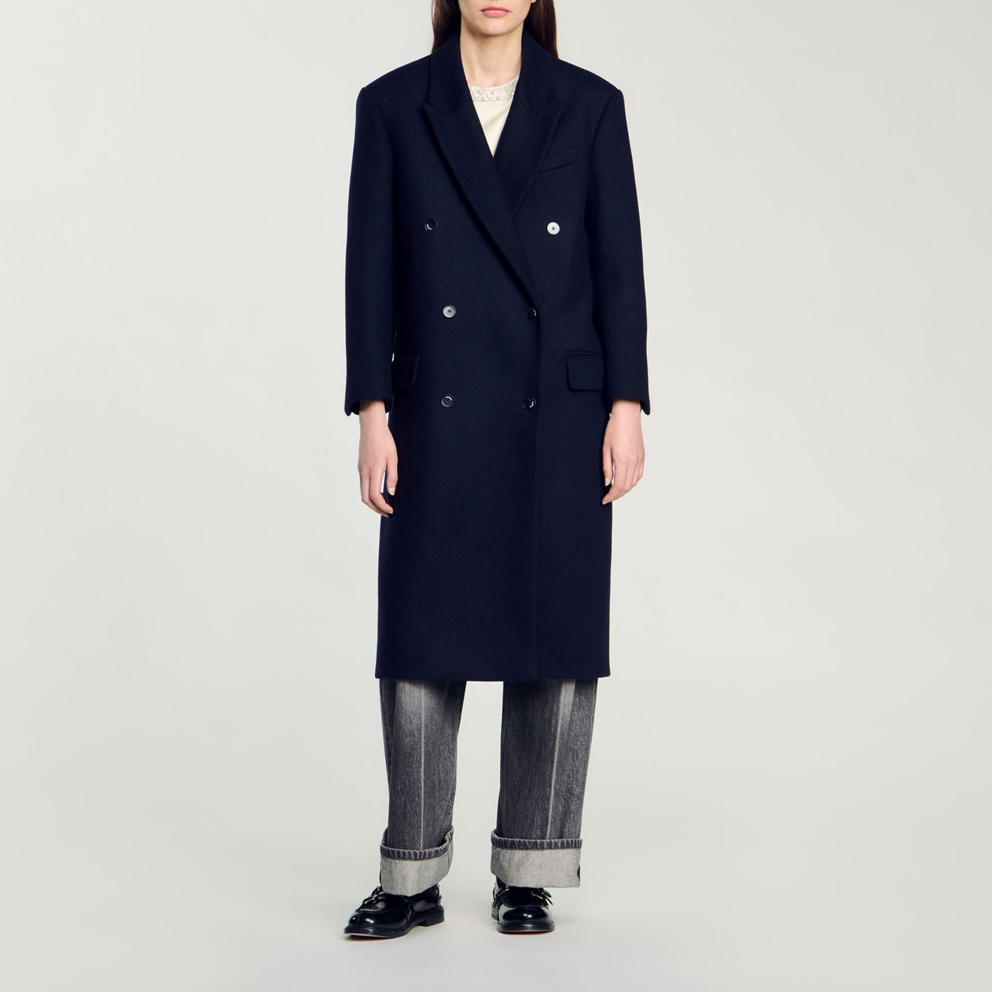Manteau long en laine mélangée