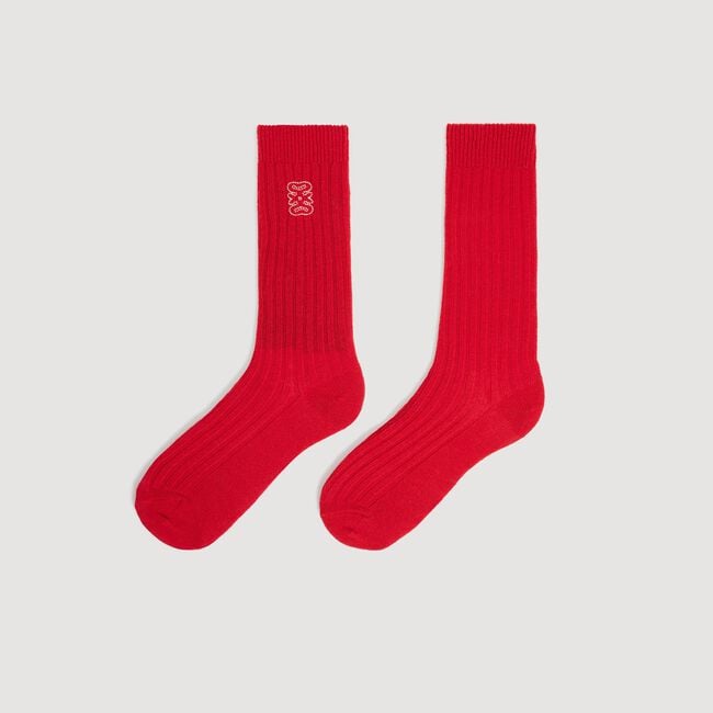 Chaussettes c&ocirc;tel&eacute;es &agrave; logo  - Femme | Sandro Paris