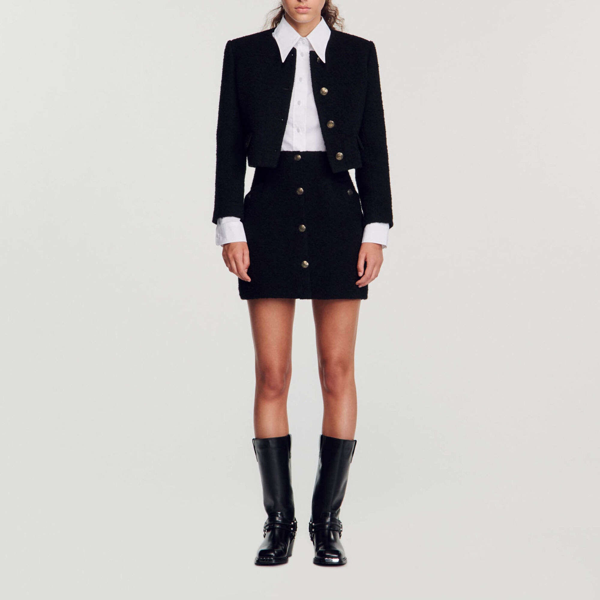 Jupe courte boutons Black Gray Sandro Paris
