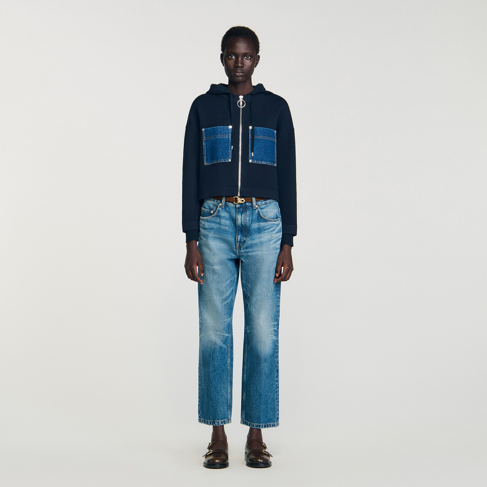 Sweatshirt en maille et denim