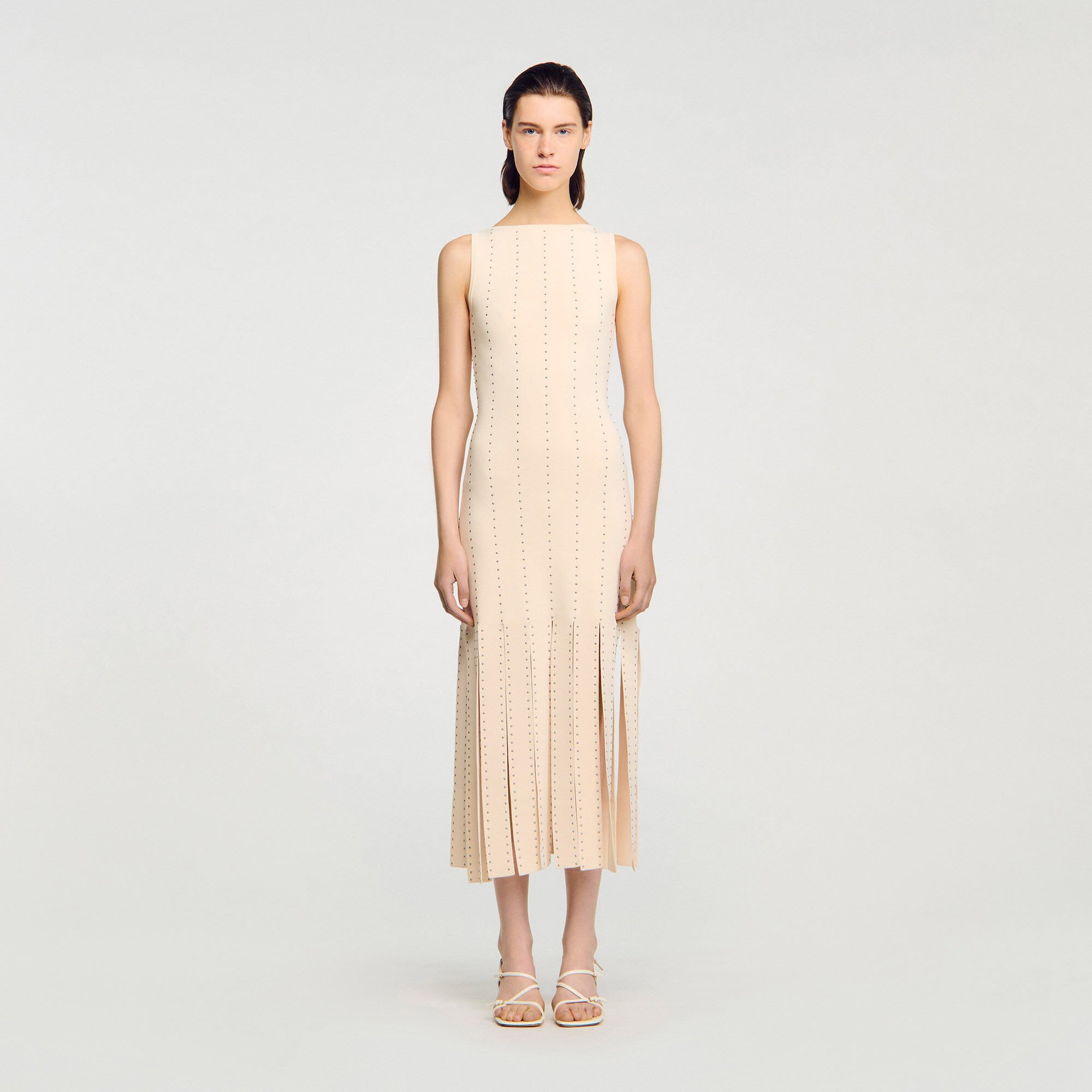 Robe longue en maille à franges