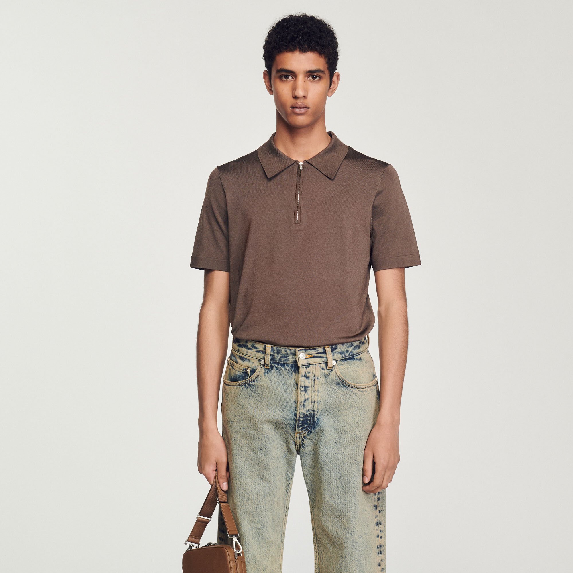 Polo en maille à col zippé
