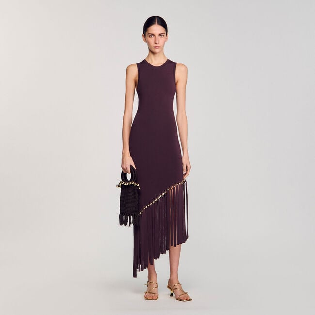 Robe longue frangée et perlée