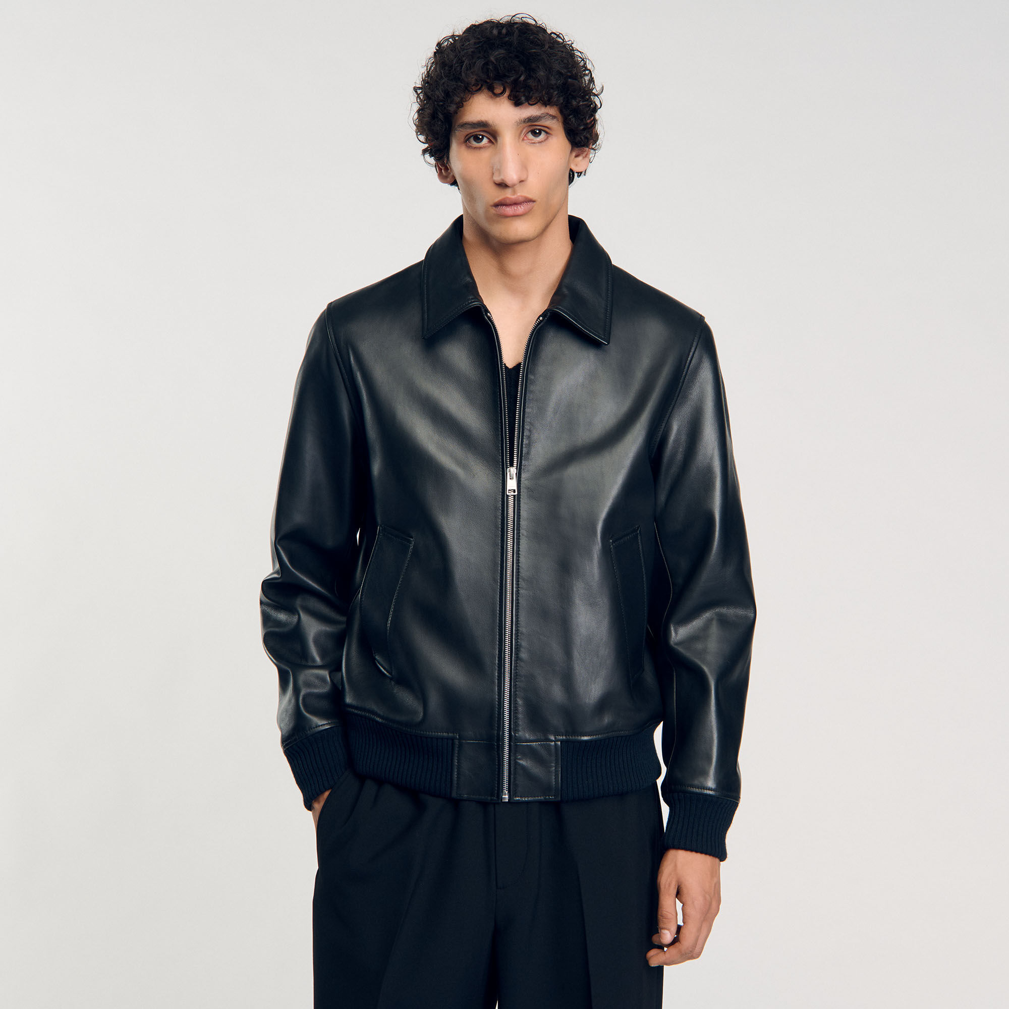 Blouson en cuir lisse