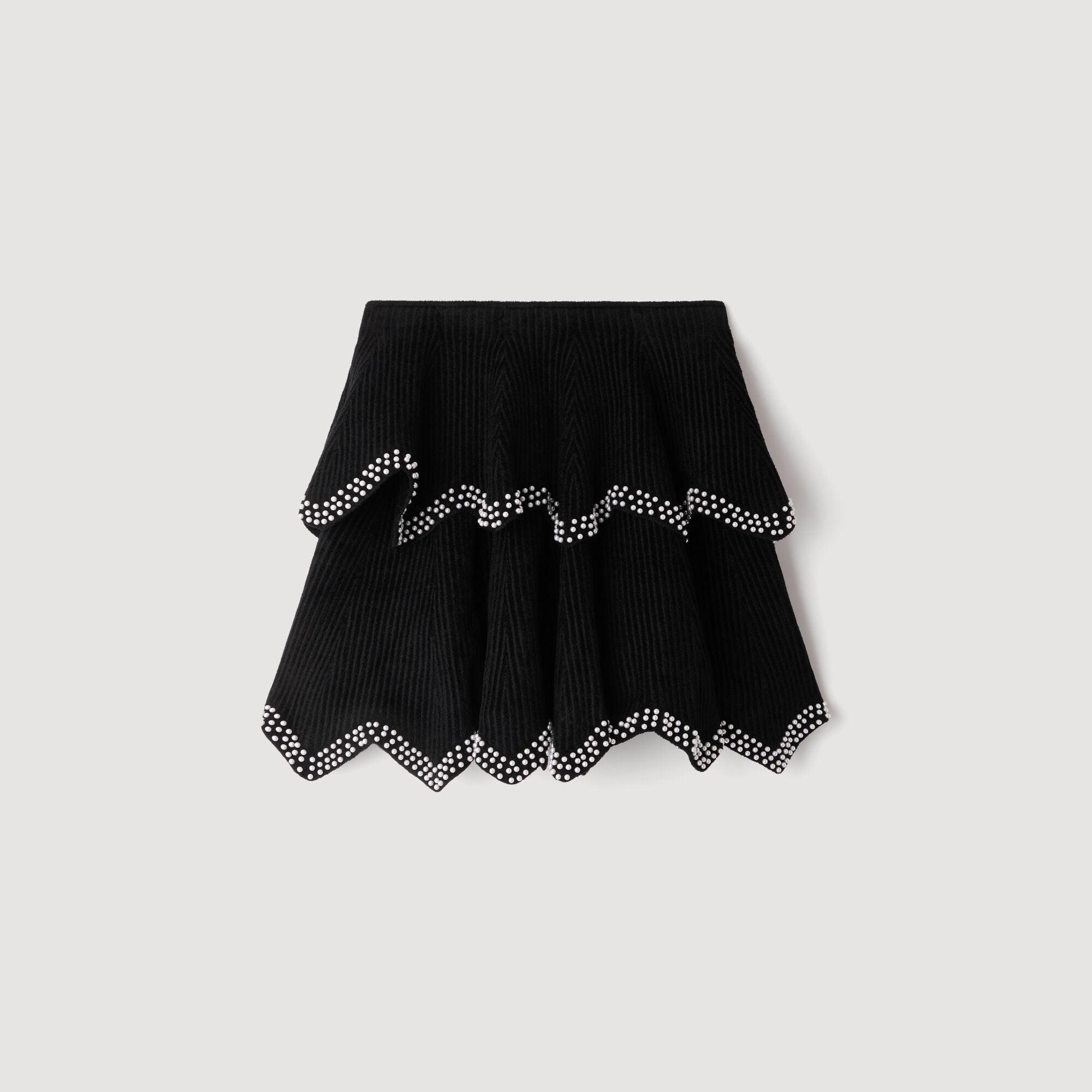Jupe patineuse en velours &agrave; perles - Femme | Sandro Paris