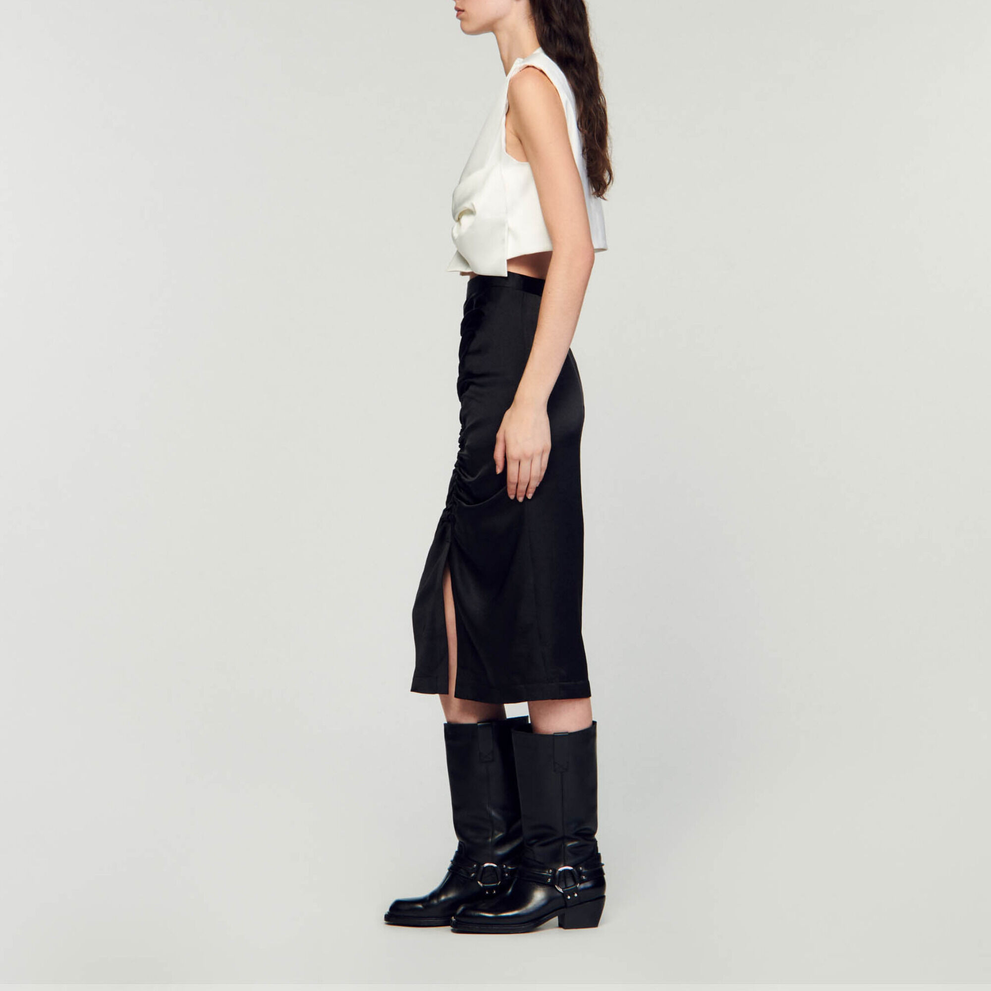 Jupe midi satin&eacute;e