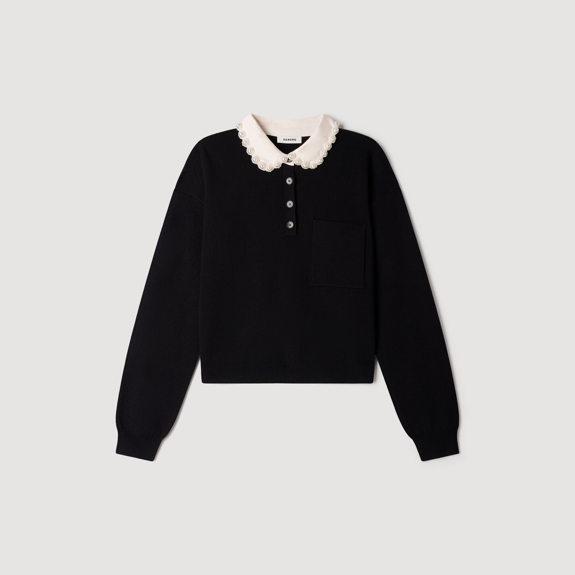 Pull col polo orn&eacute; de perles - Femme | Sandro Paris