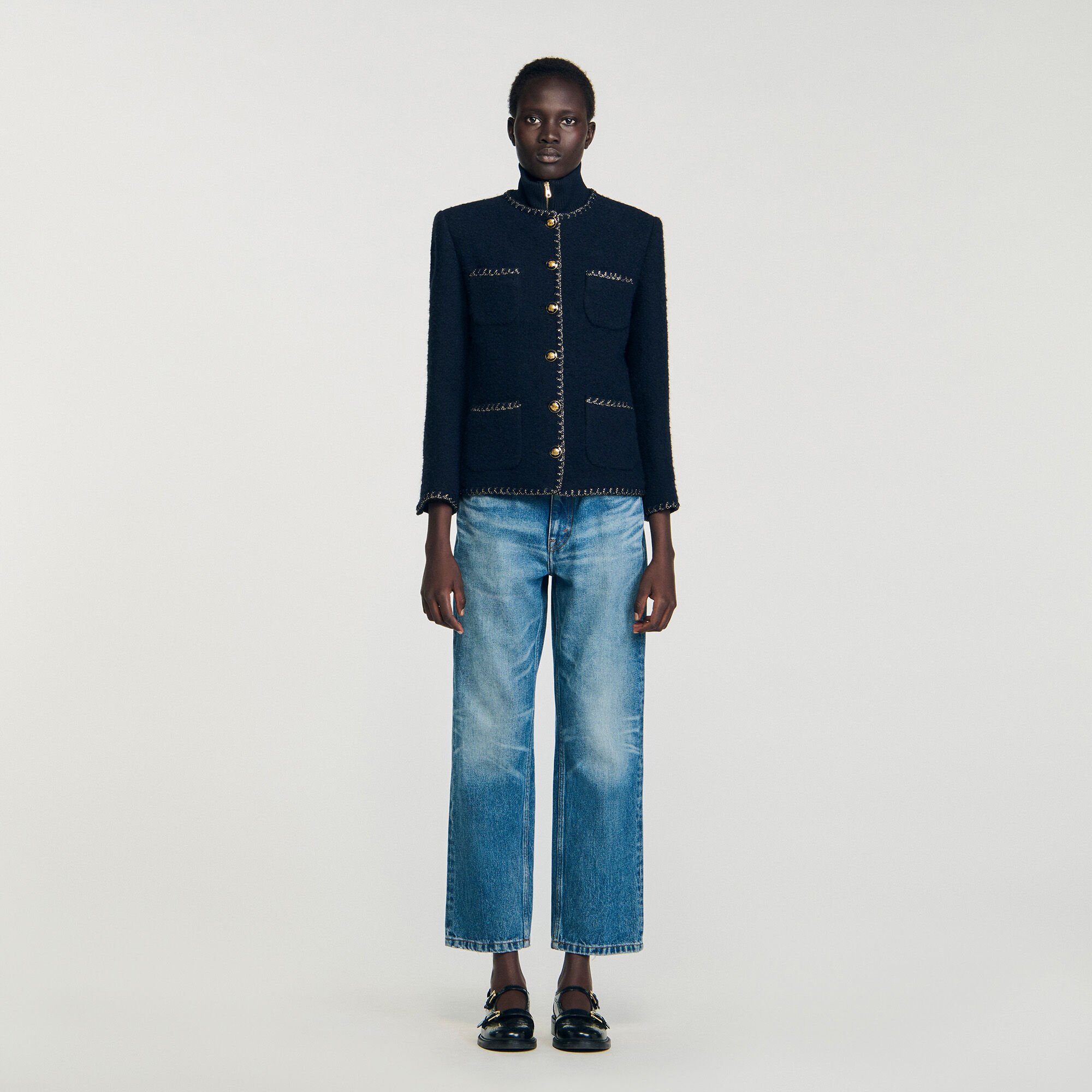 Veste en tweed à galons fantaisie