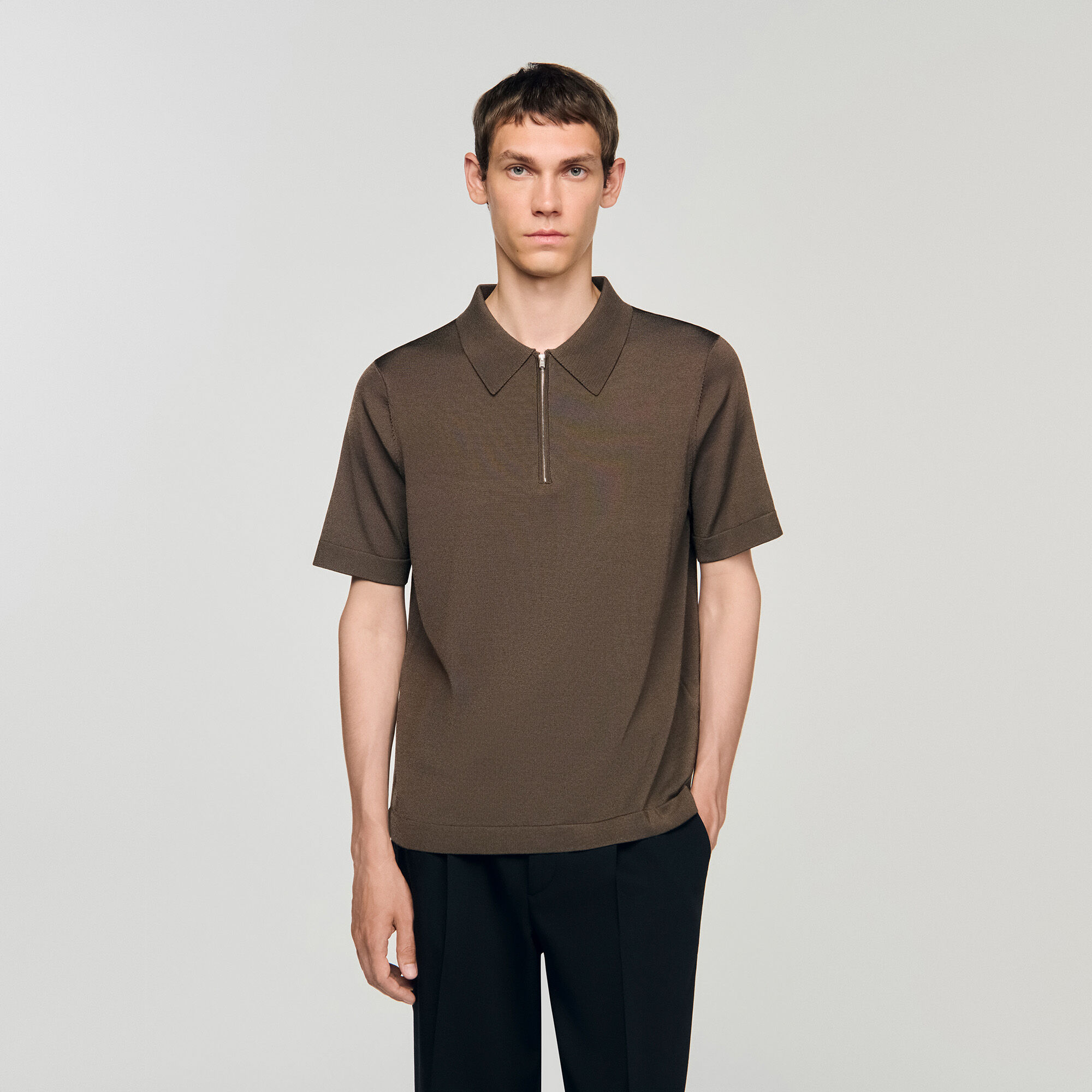 Polo en maille à col zippé