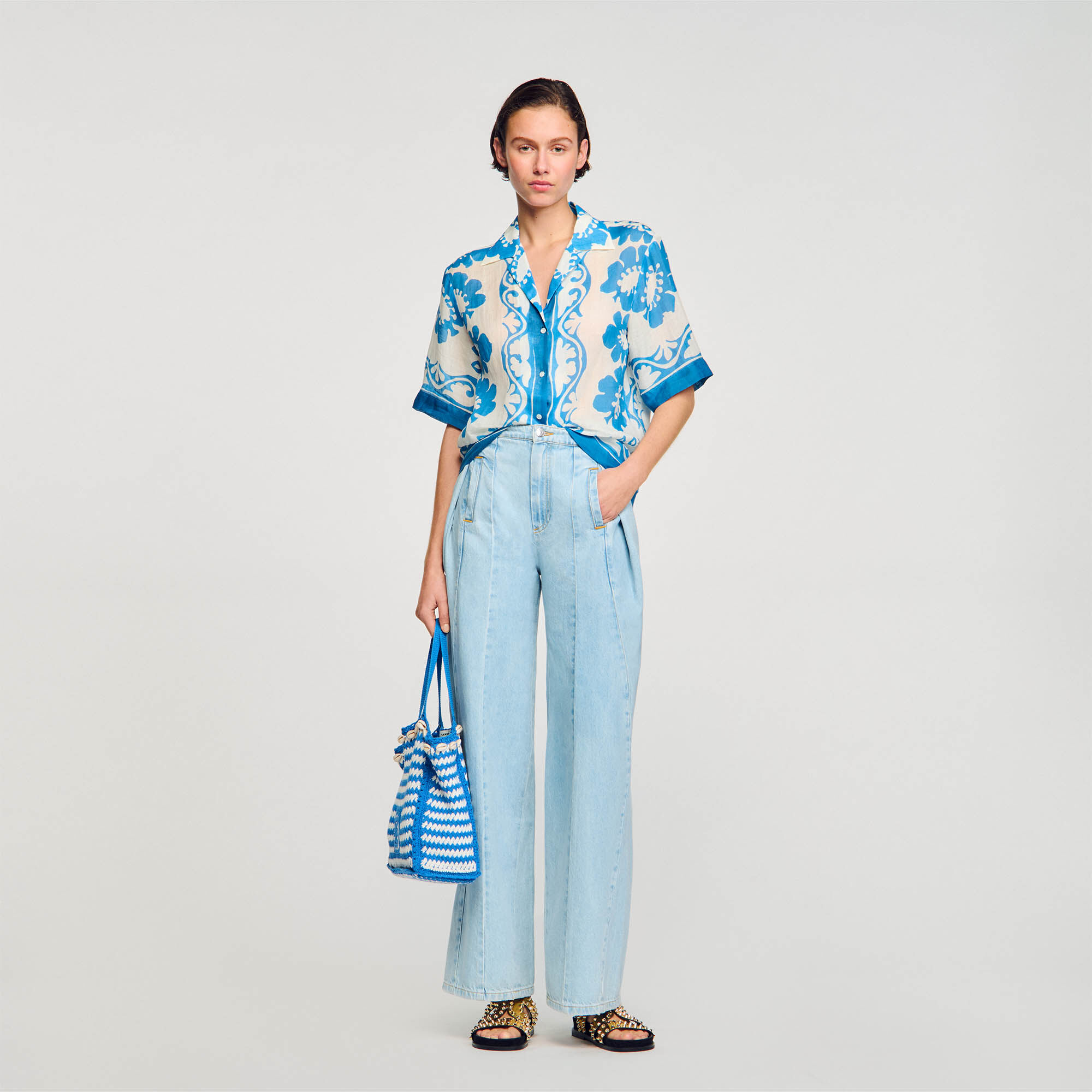 Chemise imprimee bleu pour femme Sandro Paris