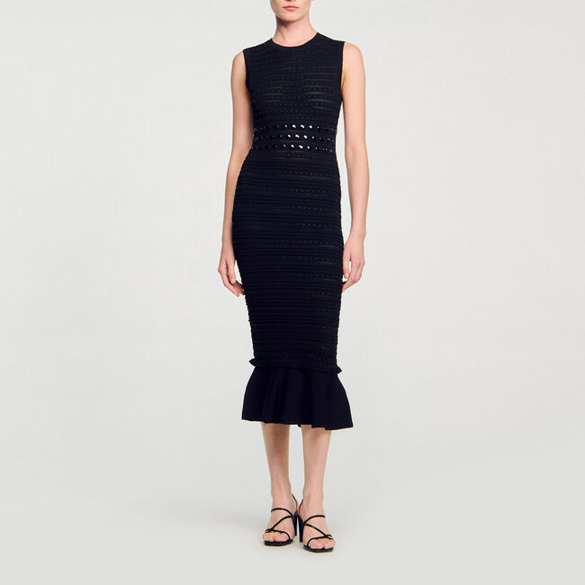 Robe longue en maille &agrave; studs - Femme | Sandro Paris