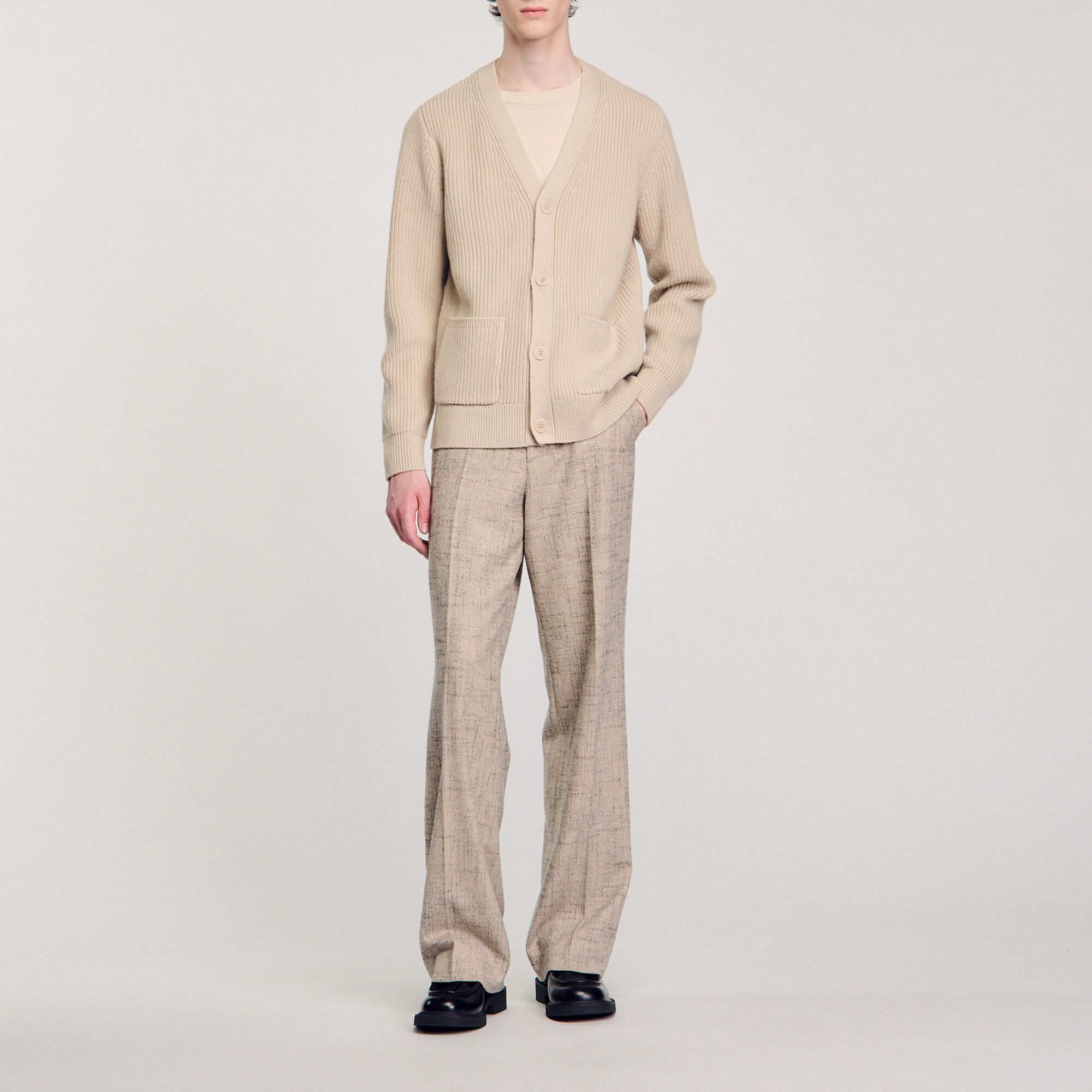 Cardigan en maille c&ocirc;tel&eacute;e - Homme | Sandro Paris