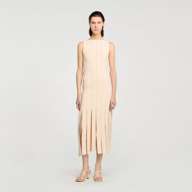 Robe longue en maille à franges