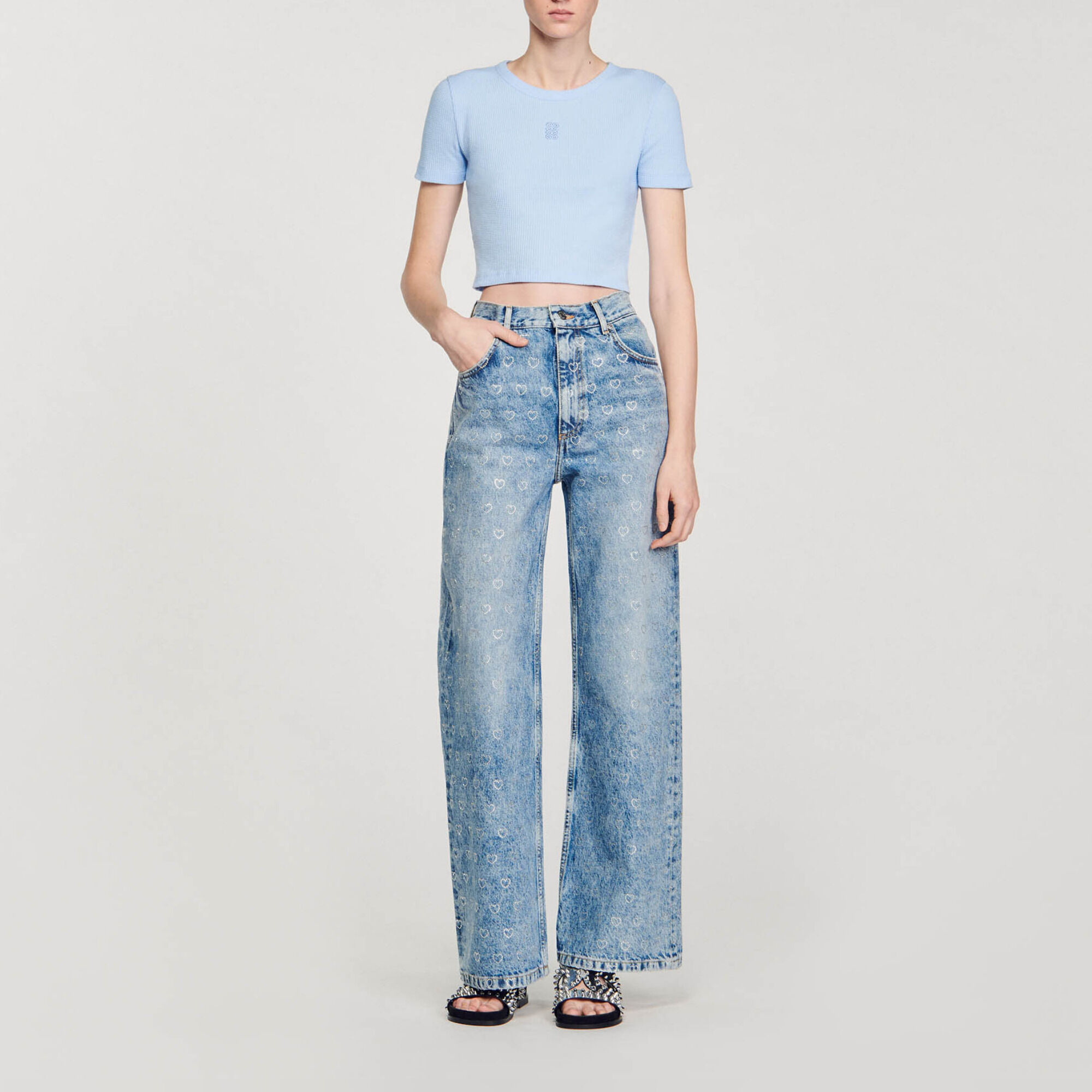 T-shirt Sandro Femme Taille 1 (36/38), Motif Floral Multicolore, Manches Courtes - Occasion Très Bon état