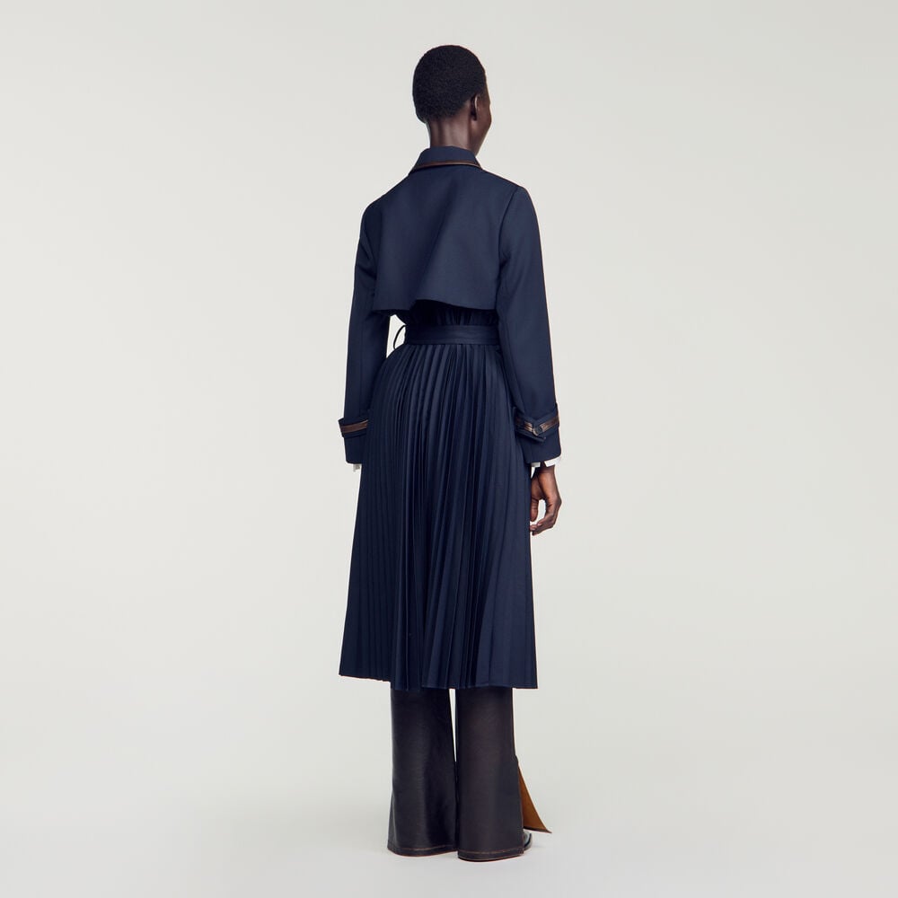 Sandro Trench avec col en cuir plissé – Marine – vue 5