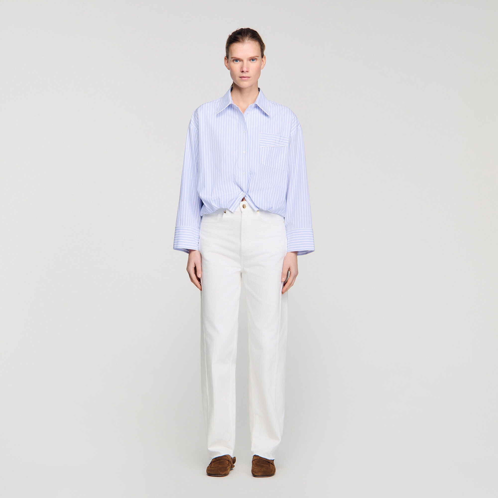 Chemise courte &agrave; rayures 