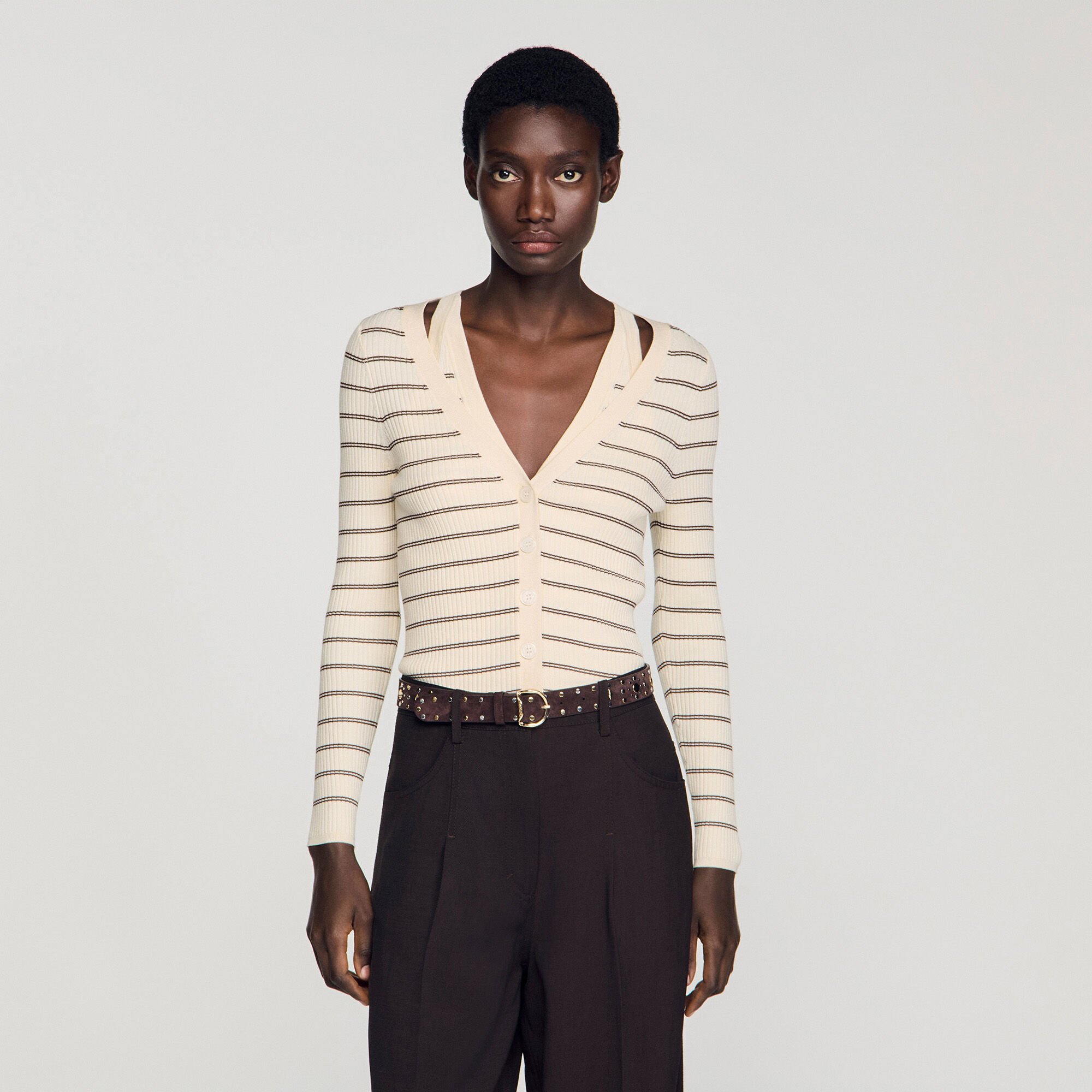 Cardigan c&ocirc;tel&eacute; &agrave; rayures 