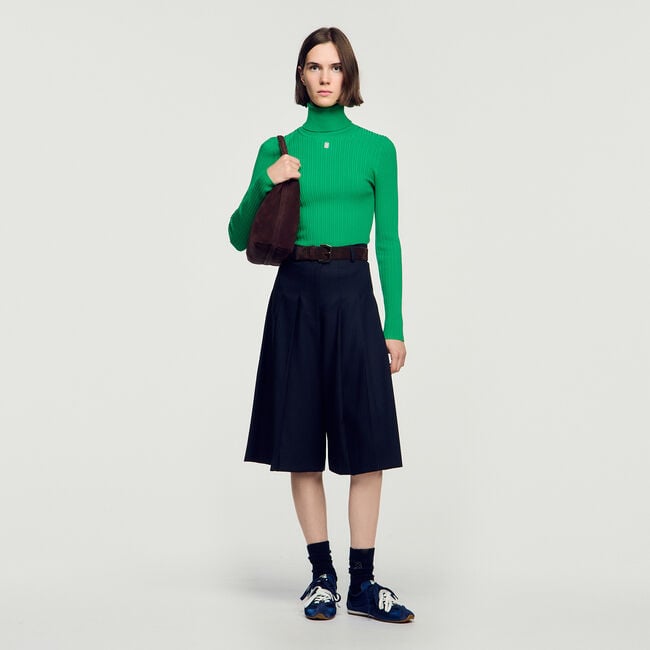 Pull col roul&eacute; en maille torsad&eacute;e - Femme | Sandro Paris
