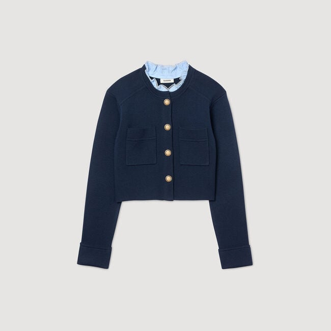 Cardigan à col volanté amovible