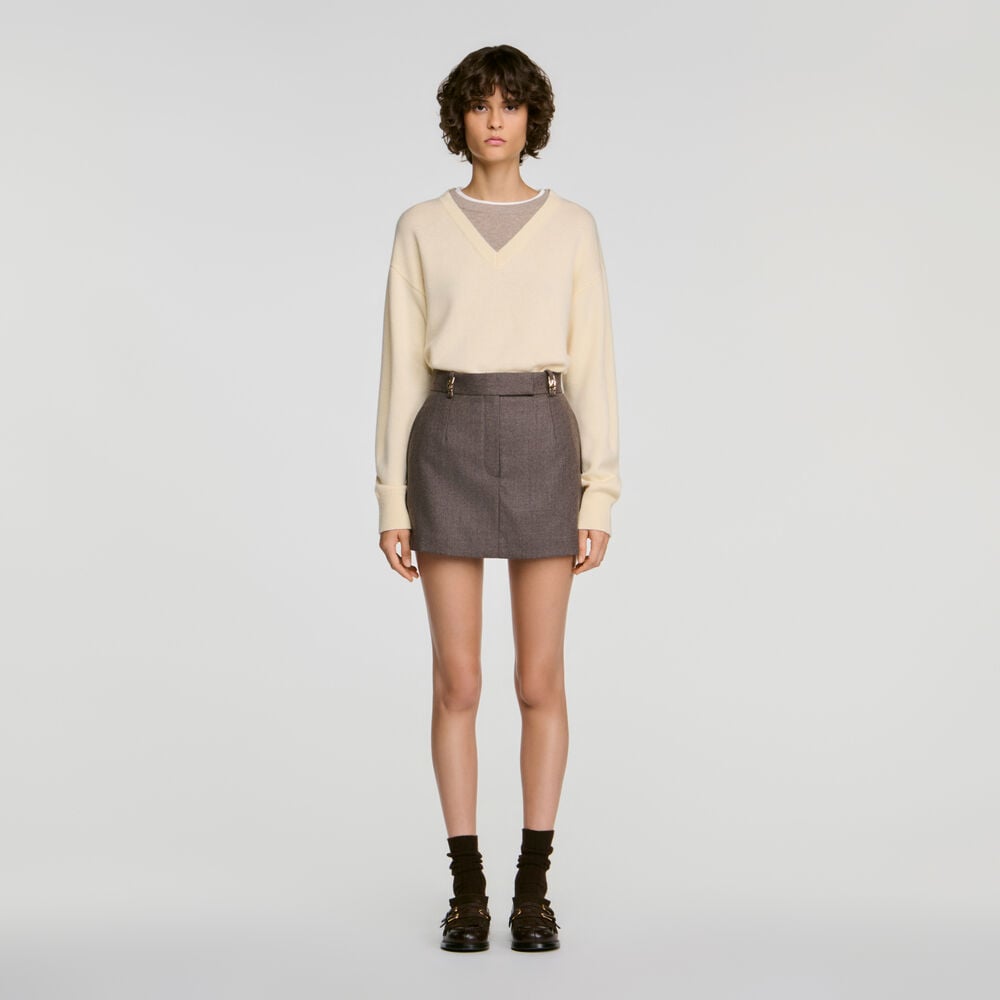 Sandro Jupe short en laine – Greige – vue 2