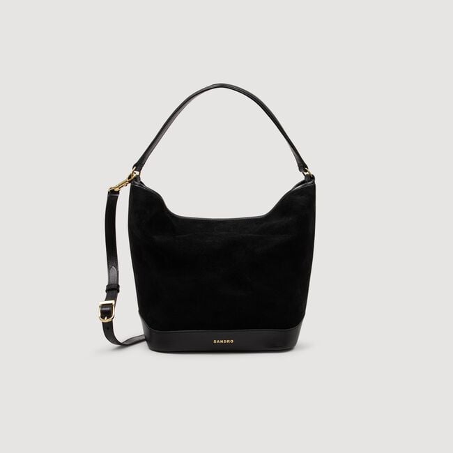 Sac seau TANGOSO en suede et cuir noir