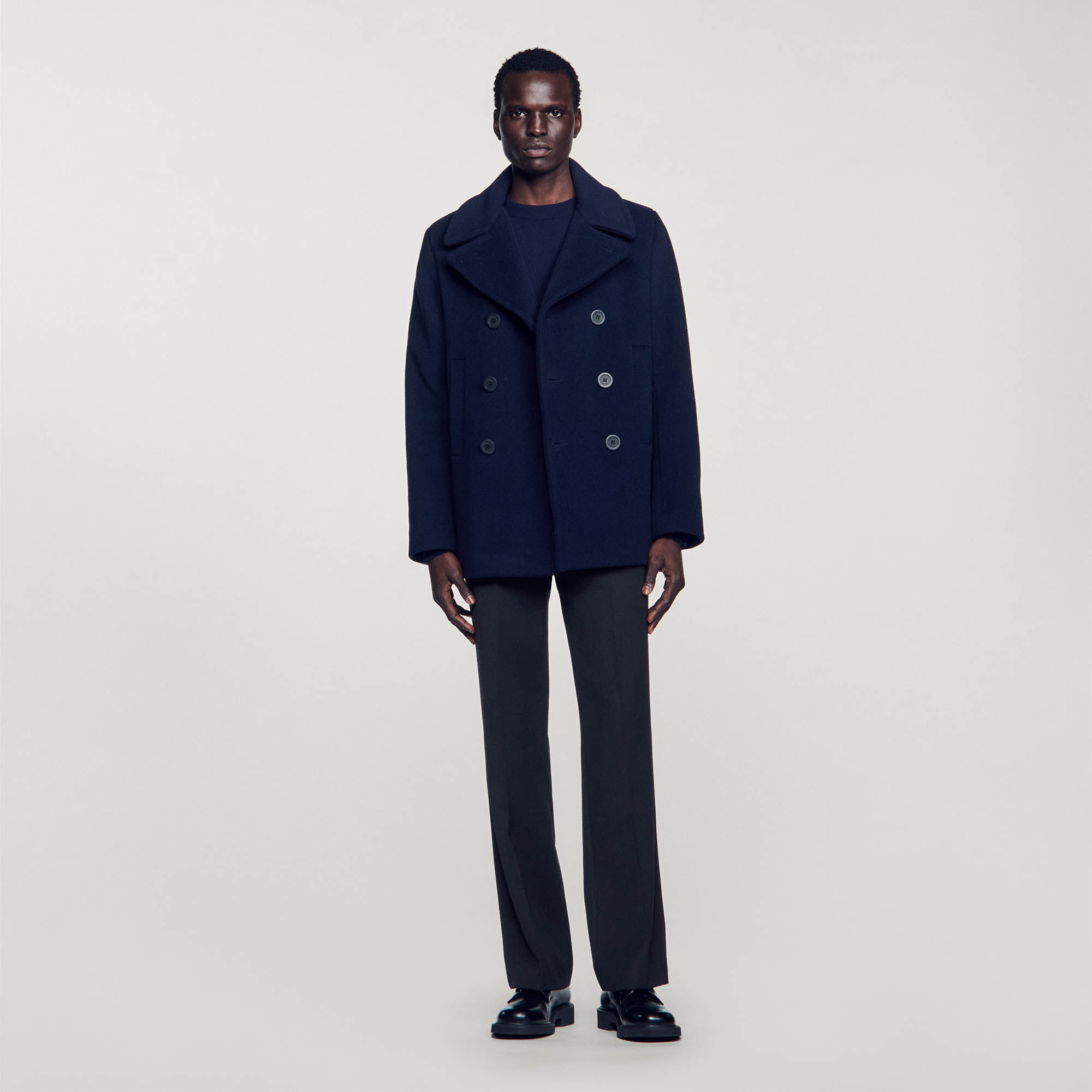 Manteau droit en laine mélangée