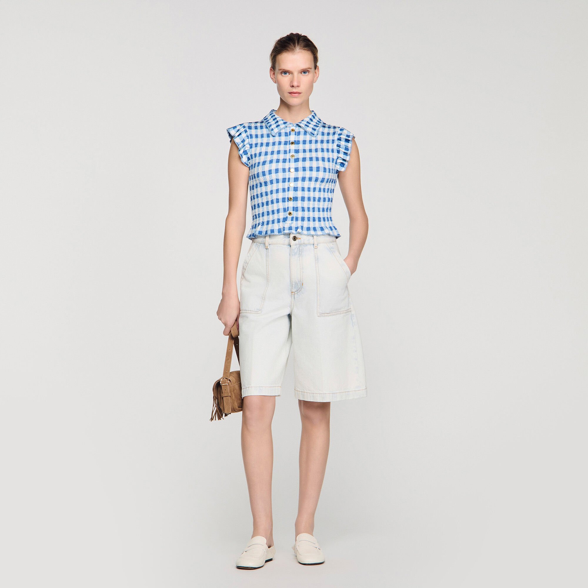 T-shirt smock&eacute; vichy