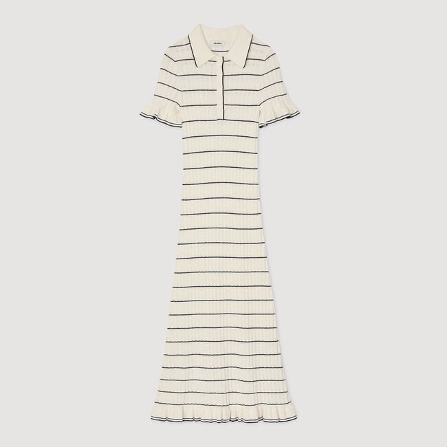 Robe longue en maille à col polo