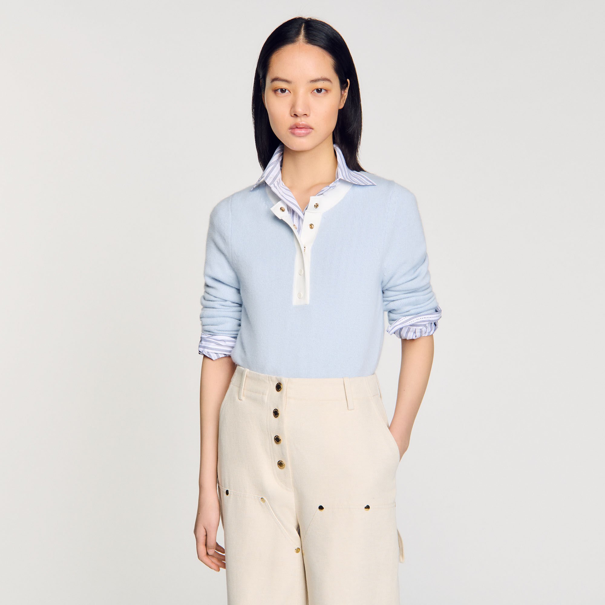 Pull bicolore en laine et cachemire 