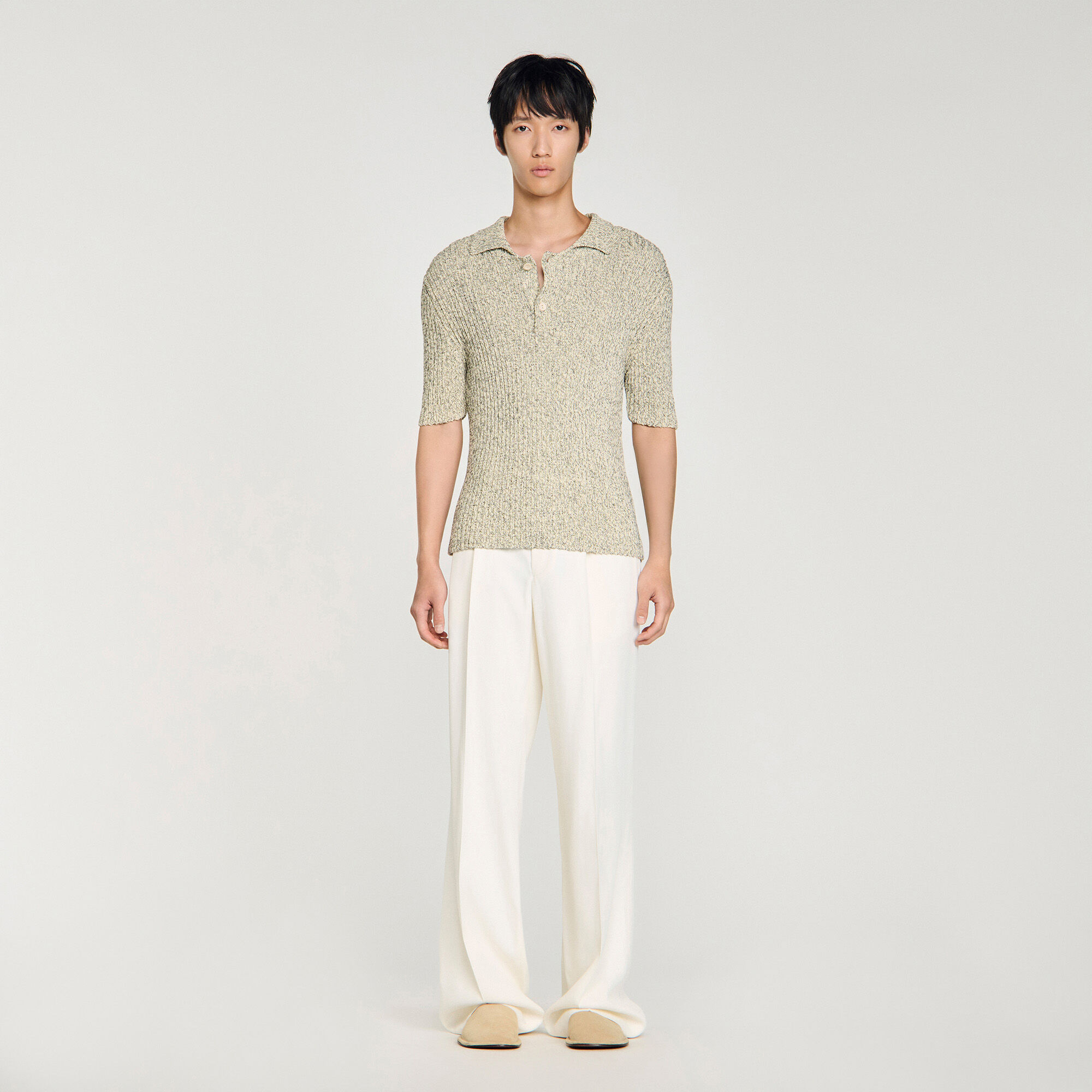 Polo en maille effet chin&eacute; en coton