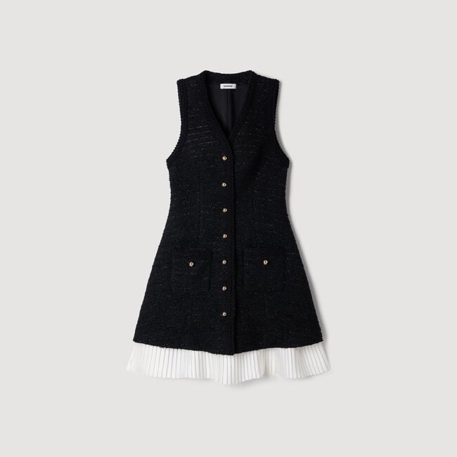 Robe courte bicolore en tweed - Femme | Sandro Paris