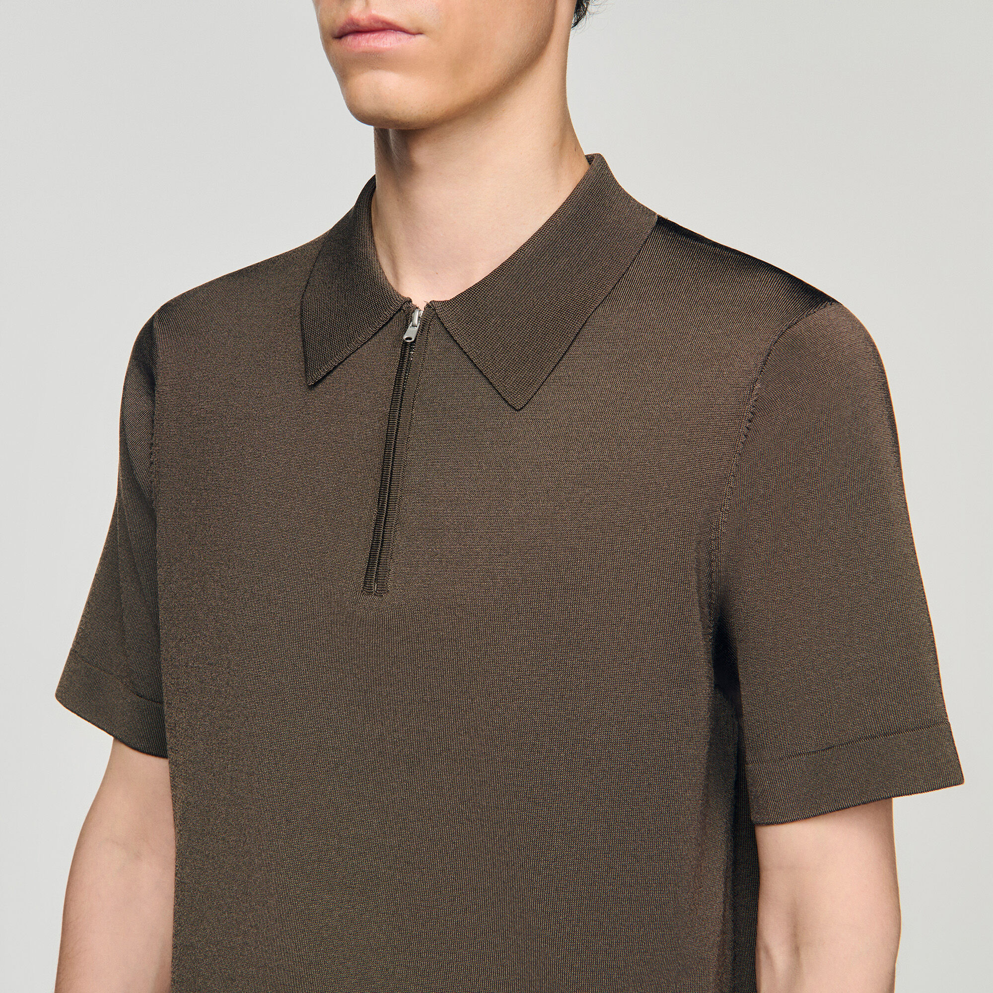 Polo en maille à col zippé
