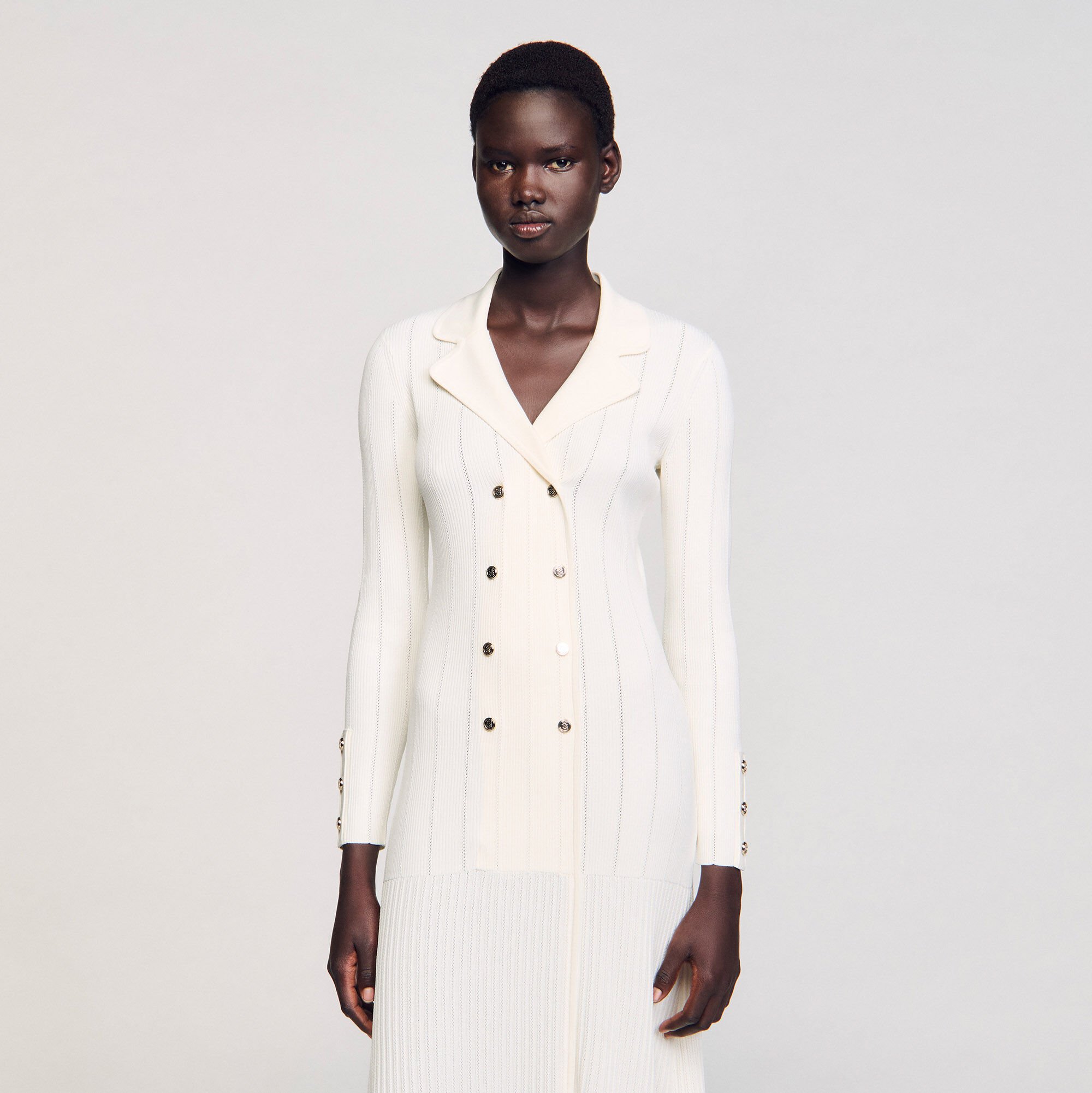 Robe longue en maille beige pour femme | Sandro Paris