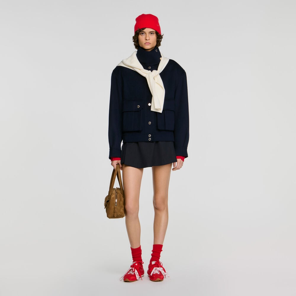 Sandro Manteau double face col montant – Marine