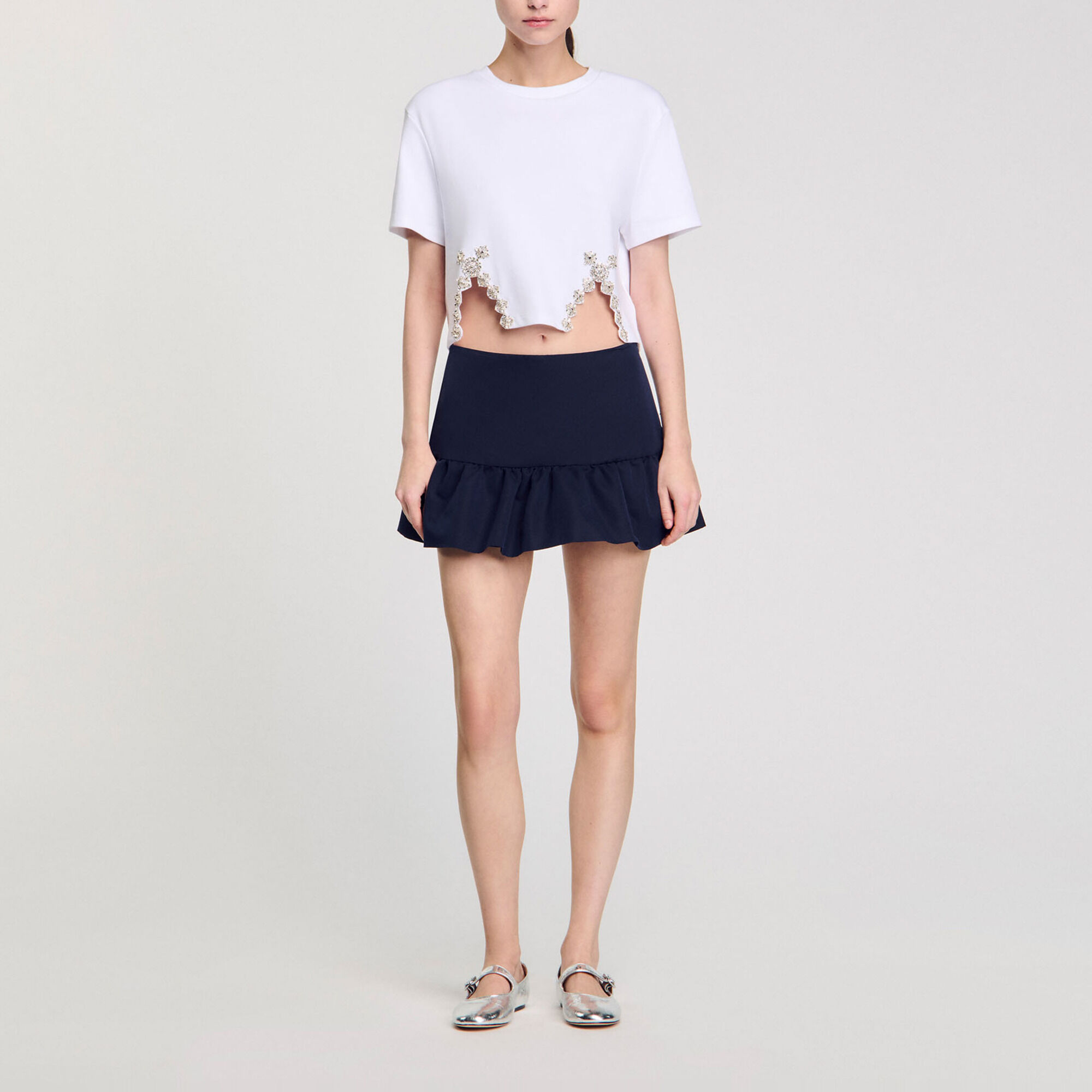 T-shirt court orn&eacute; de strass - Femme | Sandro Paris