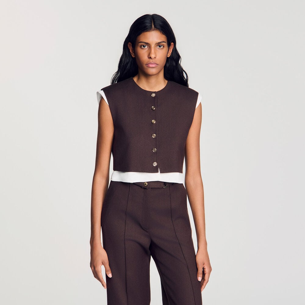 Sandro Top court en laine 2 en 1 – Brun – vue 4