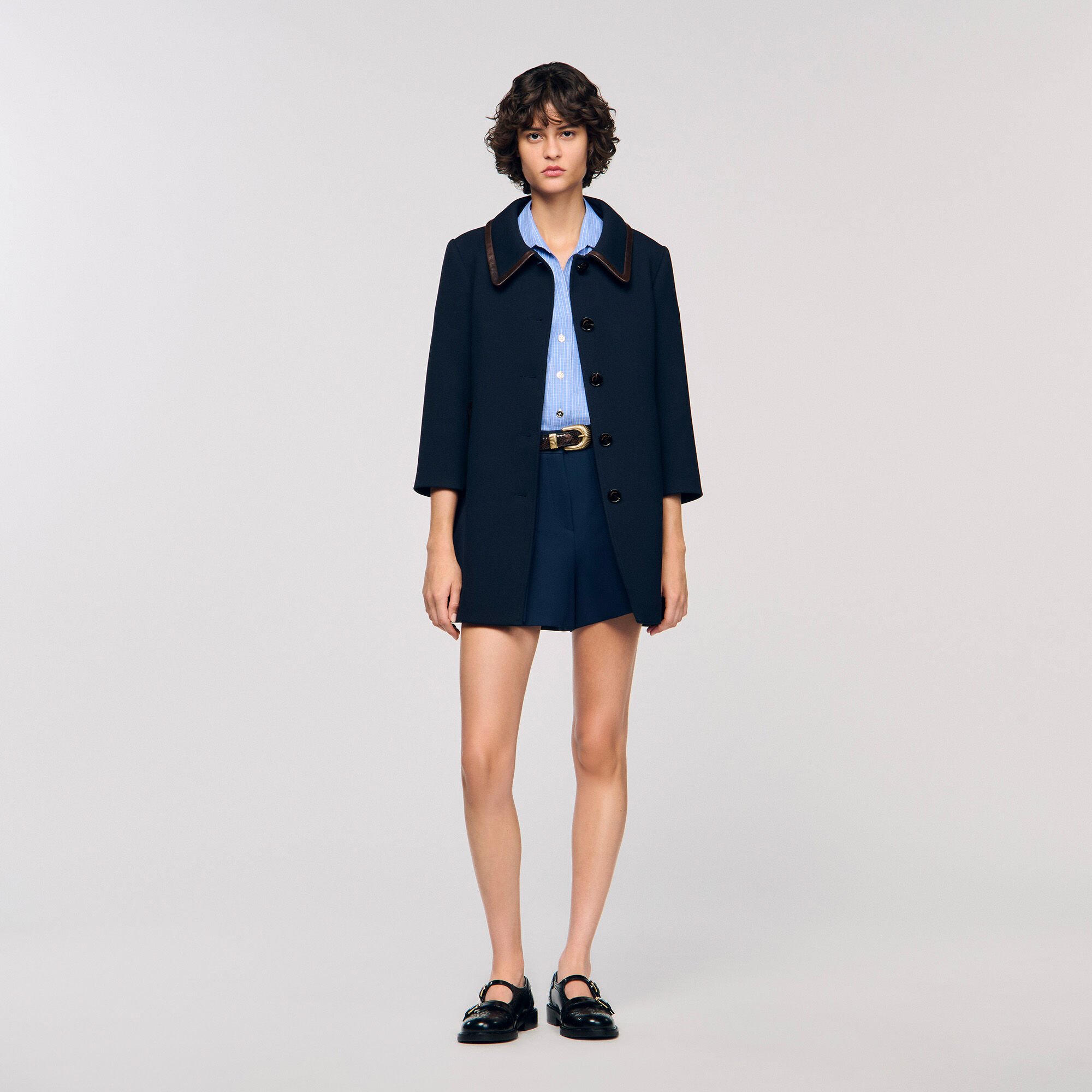 Manteau à bandes en cuir