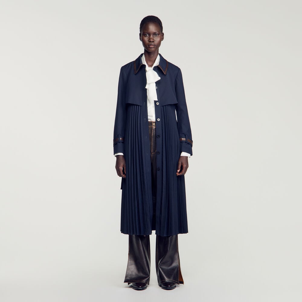 Sandro Trench avec col en cuir plissé – Marine – vue 2